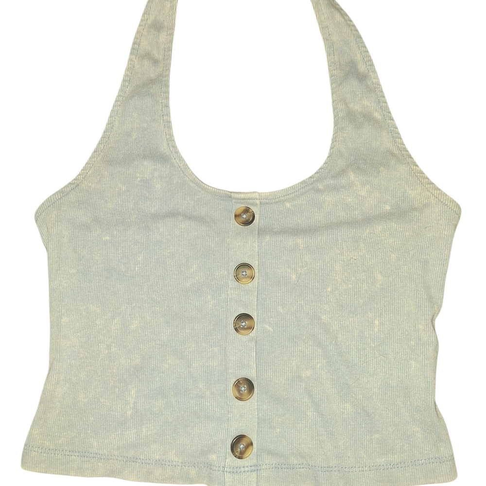 Aeropostale Light Sage Ribbed Halter Button-Front Crop Top